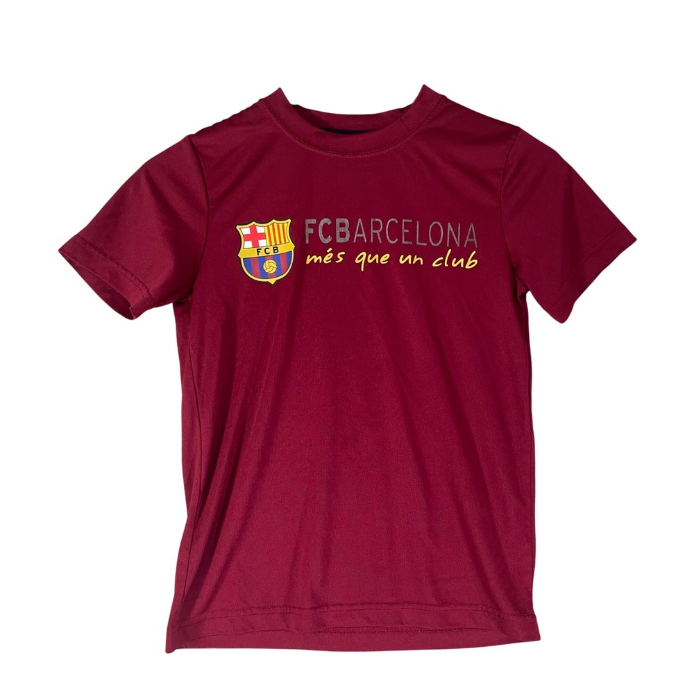 FC Barcelona Shirt Boys M Soccer Tee Red Official Club Crest Youth Top
